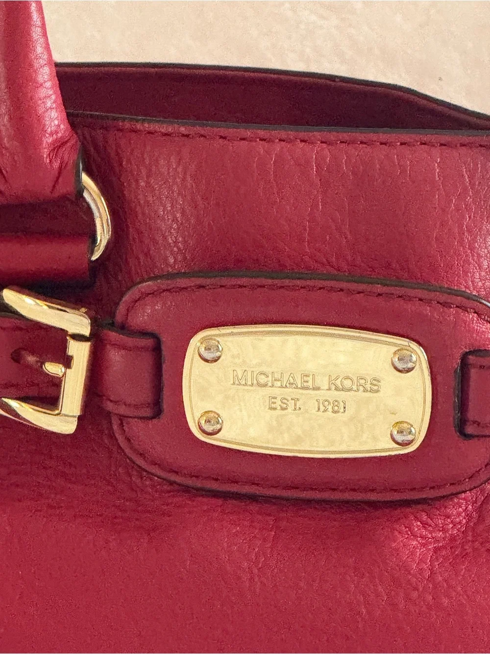 Michael Kors Red Leather Satchel with Gold Hardware